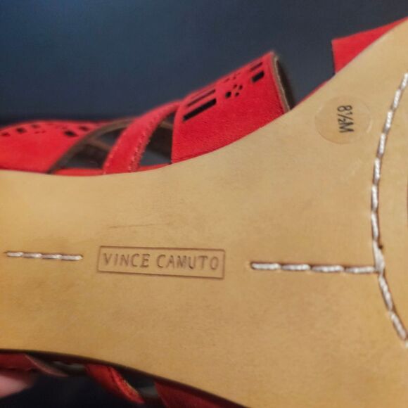 Vince Camuto Red Rose Strappy Suede Block Heels - Picture 7 of 9